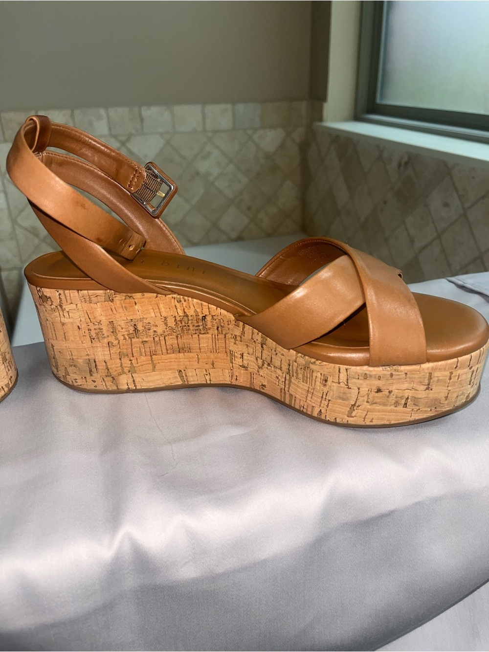 Gianni Bini Tan Cork Platform Strappy Wedge Sandals - Picture 5 of 5